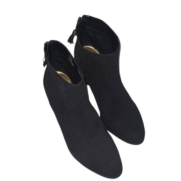 AKNICCIE‎ Black Heeled Ankle Boots Back Tassel Detail  10W Leather bohemian chic - Picture 1 of 6